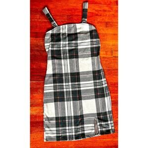 Vintage 90s Rue21 Tan Black Plaid Bodycon Mini Strappy Dress Small Academia Twee